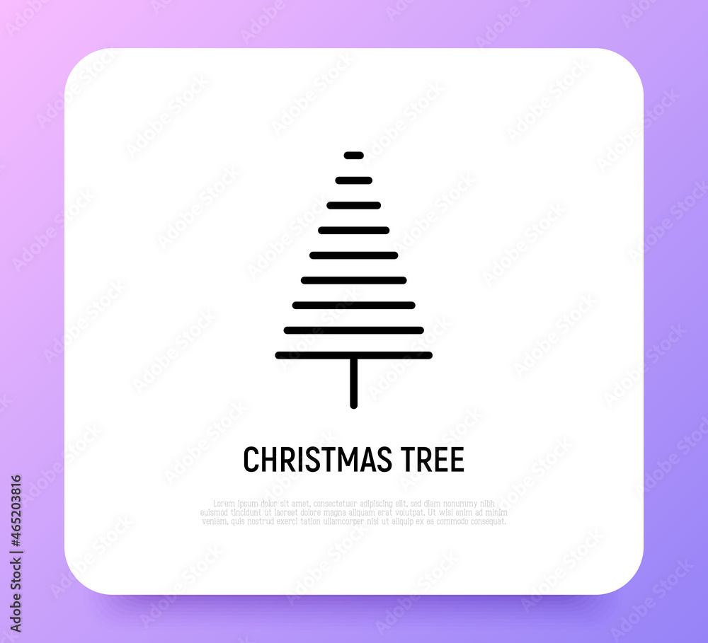 Christmas tree. Christmas and New Year  decoration. Minimalistic simple thin line icon. Vector illustration for greeting card