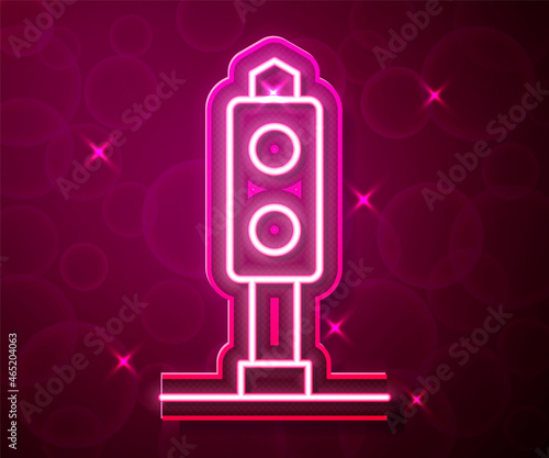 Glowing neon line Train traffic light icon isolated on red background. Traffic lights for the railway to regulate the movement of trains. Vector