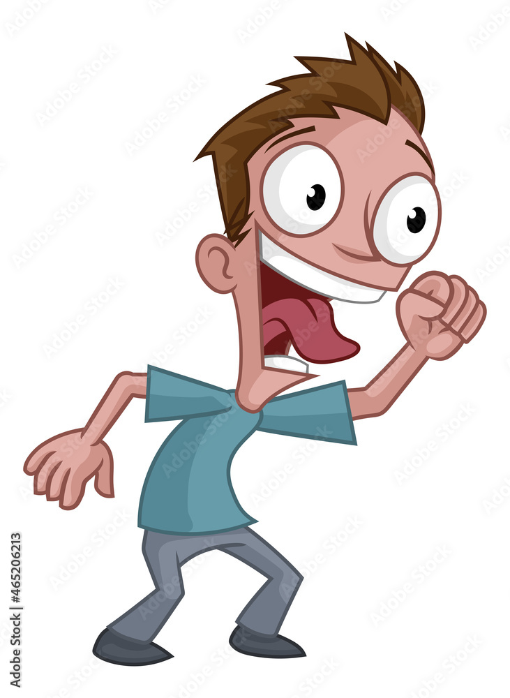 Cheering Cartoon Eager Keen Fanatical Fan Man Cheering Cartoon Eager Keen Fanatical Fan Man