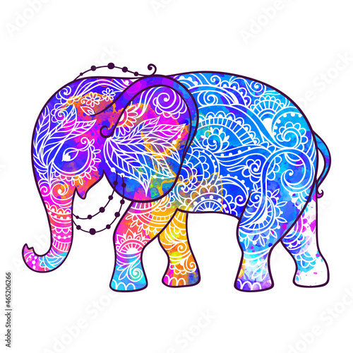 Elephant ornate art. Vector illustration animal.