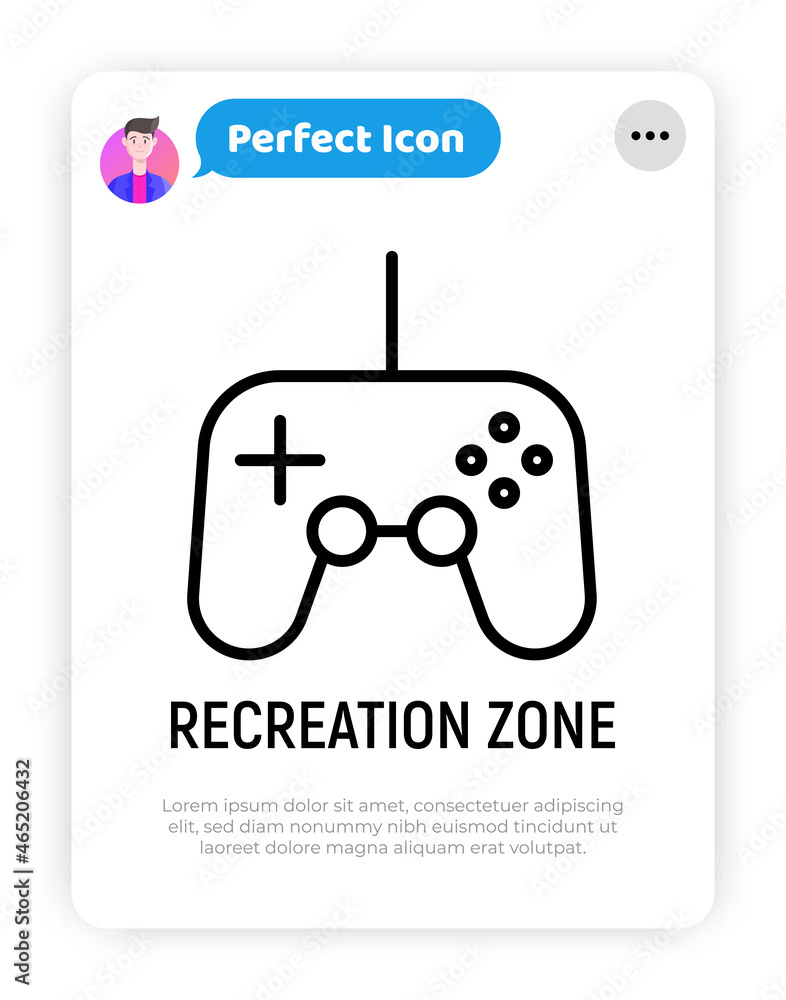 Recreation zone, gaming thin line icon. Gamepad, symbol of video game. Vector illustration. Recreation zone, gaming thin line icon. Gamepad, symbol of video game. Vector illustration.
