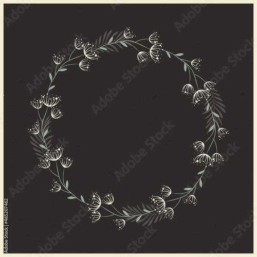 Hand drawn illustration of isolated Christmas wreath. Traditional holiday botanical decoration, season greetings card template. Winter foliage, floral background