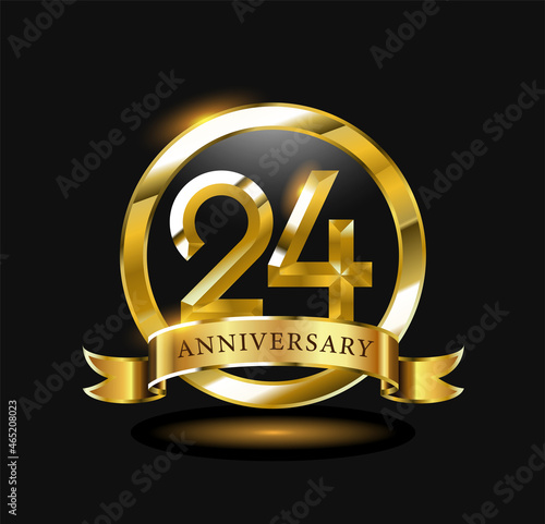 24 year anniversary celebration logo design with golden circle, vector illustration