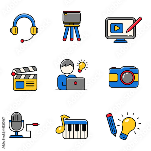 Set of content creator icon in colorful style isolated on white background