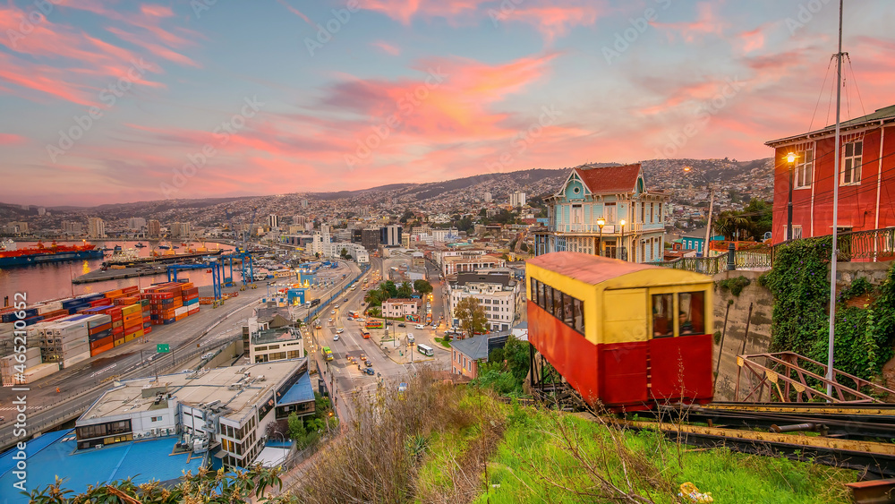 Passenger carriage of funicular railway in Valparaiso, Chile