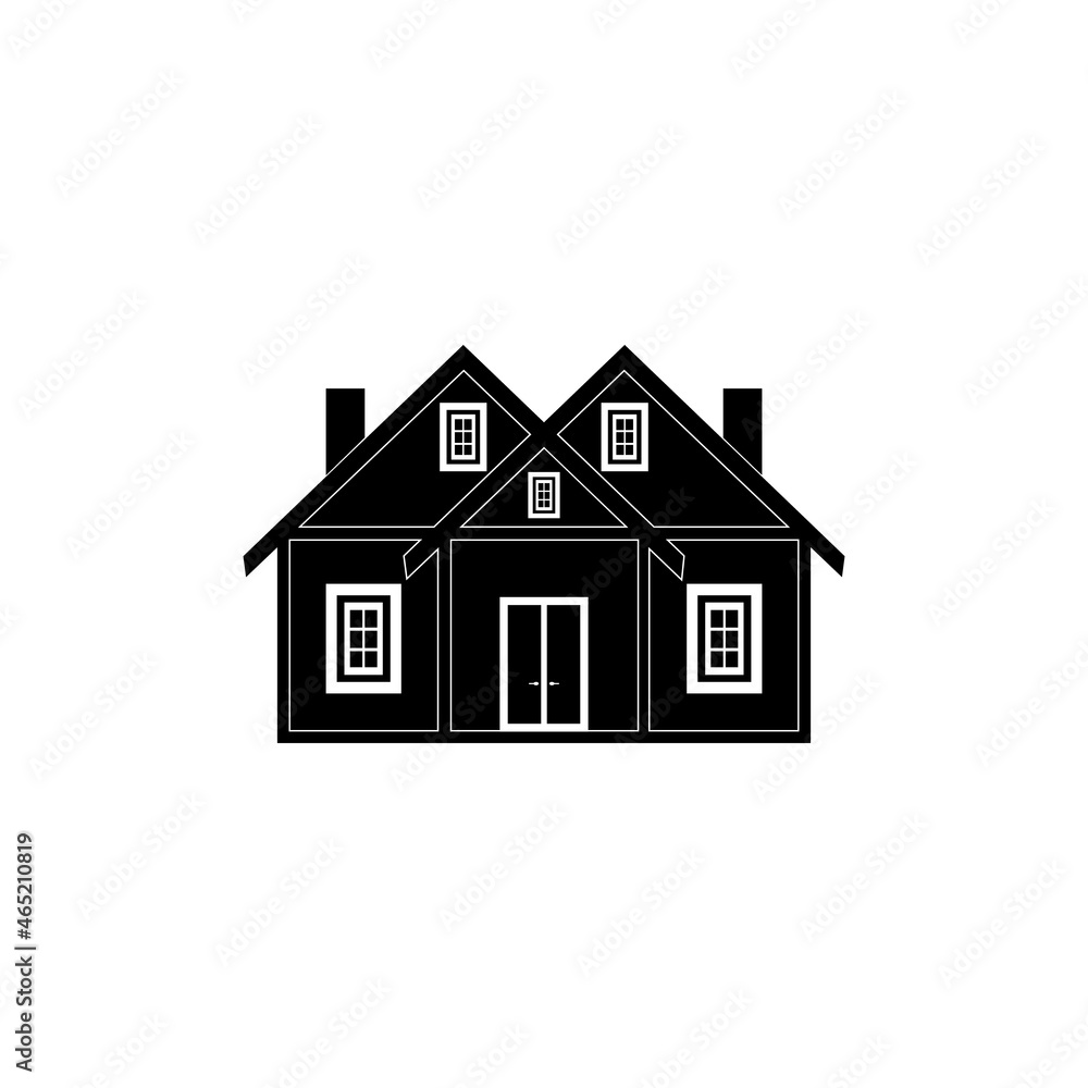 A house with a black attic on a white background. A house with a black attic on a white background.