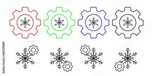 Snowflake vector icon in gear set illustration for ui and ux  website or mobile application