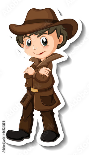 Sticker design with a detective boy cartoon character
