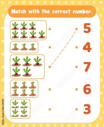 Count and match numbers math worksheet template