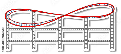 Sticker template with roller coaster at amusement park isolated