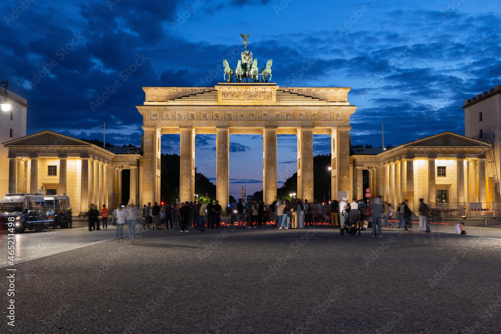 Germany, Berlin, People gathering in front of Brandenburg Gateat night Germany, Berlin, People gathering in front of Brandenburg Gateat night