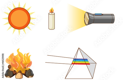 Set of light sources on white background