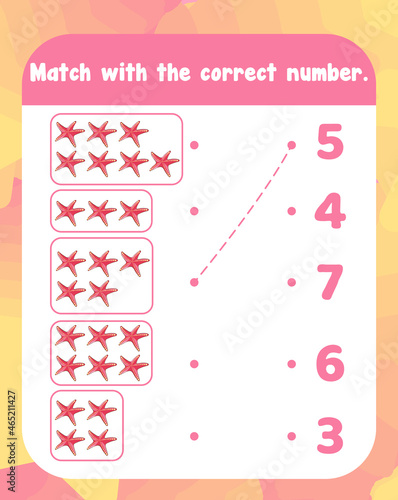 Count and match numbers math worksheet template