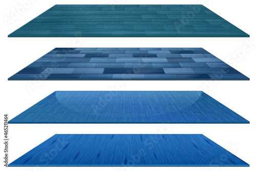 Set of different blue wooden floor tiles isolated on white background
