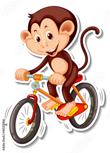 Monkey rides a bicycle cartoon character sticker