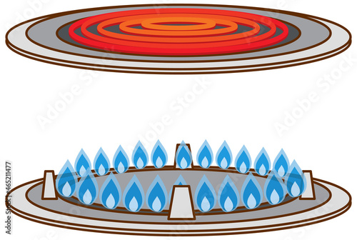 Gas stove and induction stove on white background