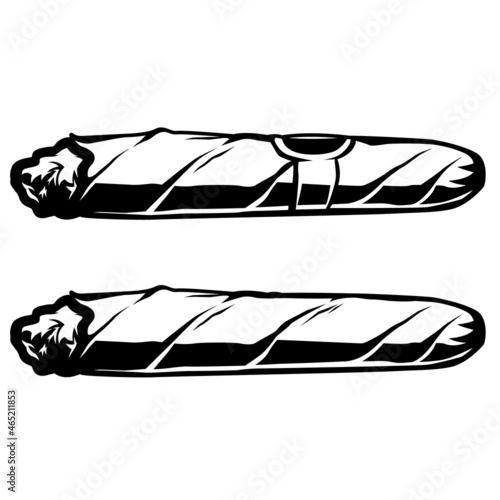 Set of Illustrations of cuban cigar in monochrome style. Design element for logo, emblem, sign, poster, t shirt. Vector illustration