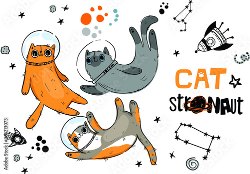 Cat in space. Cute typographi print with cat astronaut. for kids graphic tees, prints, card and more