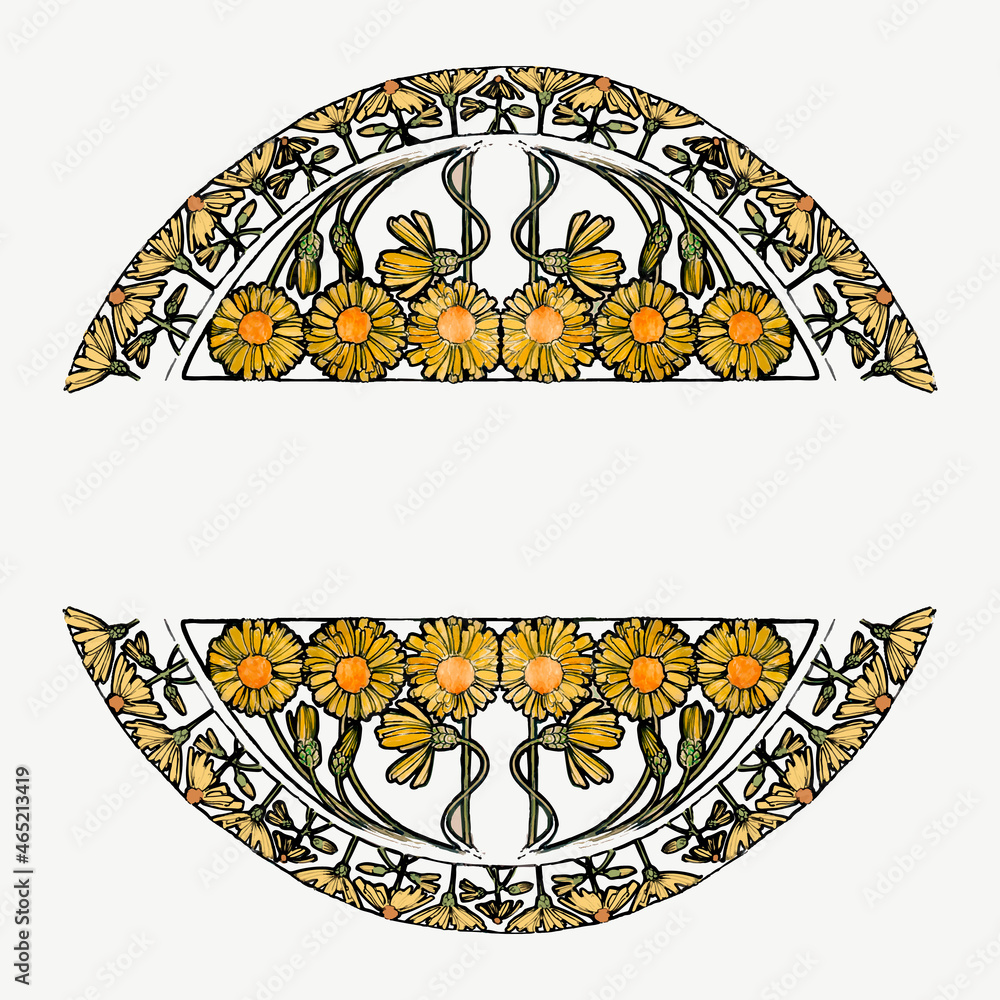 Art nouveau flower badge pattern vector, remixed from the artworks of Alphonse Maria Mucha - obrazy, fototapety, plakaty 