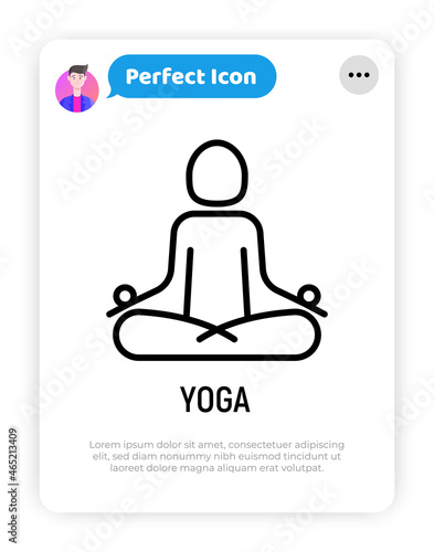 Yoga thin line icon. Lotus pose. Modern vector illustration, logo for yoga center.