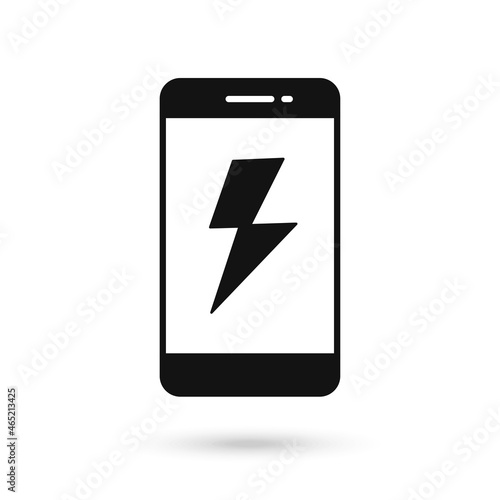 Mobile phone flat design icon with thunderbolt sign.