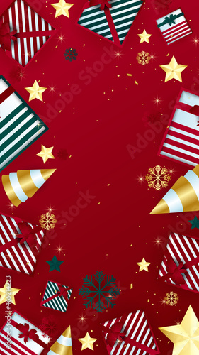 Colorful christmas banners with cute winter illustrations with red green and gold color. Set of winter social media stories template. Use for event invitation  promo  ad. Vector illustration