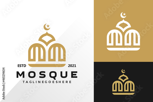 Luxury islamic mosque logo and icon design vector concept for template