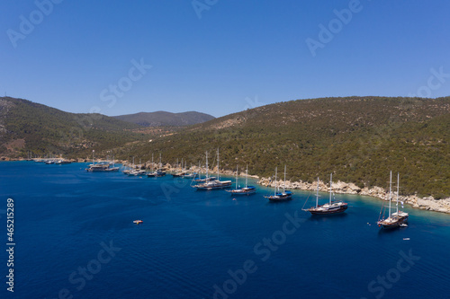 Group of sailboats in mediterranean coast.