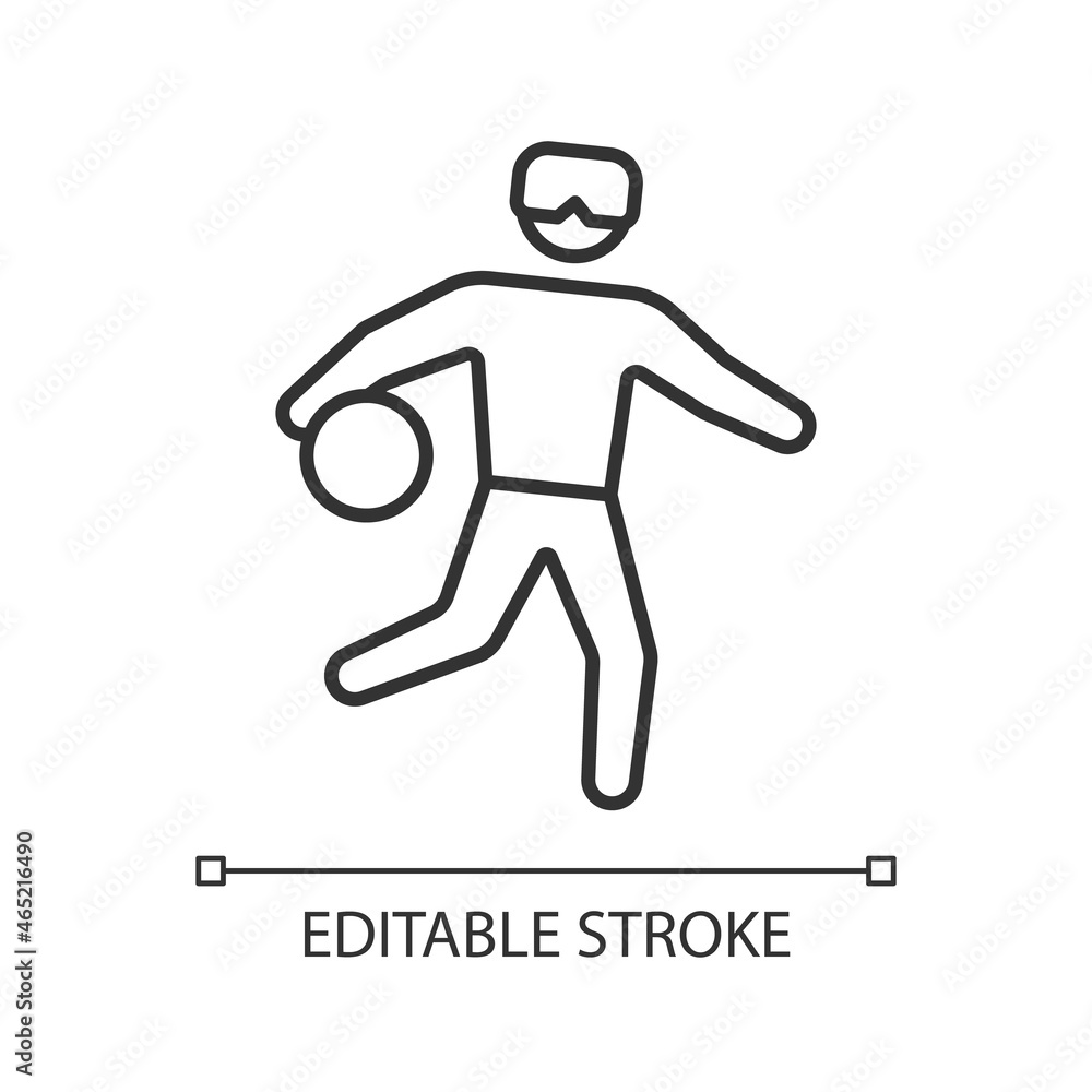Goalball linear icon. Sport for athletes with vision loss. Competitive game. Disabled athlete. Thin line customizable illustration. Contour symbol. Vector isolated outline drawing. Editable stroke