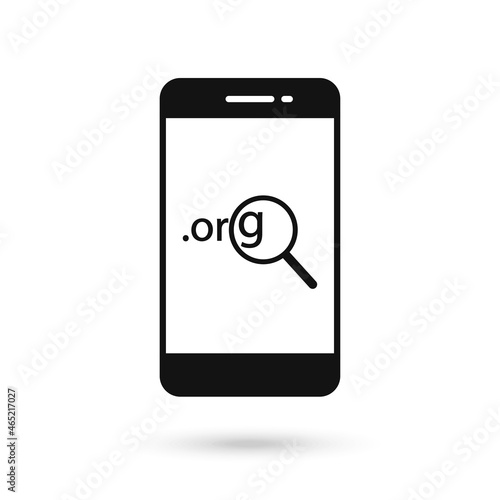 Mobile phone flat design icon with Dot Org Icon and magnifier sign.