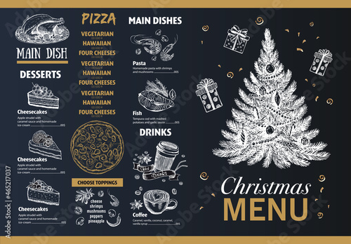 Christmas menu template, Hand drawn illustration.

