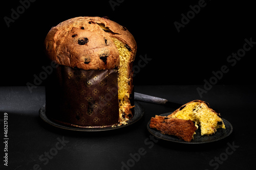 Studio shot of freshly baked panettone sweet bread photo