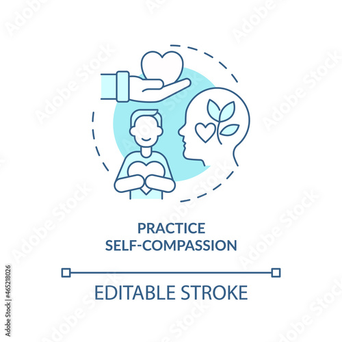 Practice self compassion blue concept icon. Happiness mindset abstract idea thin line illustration. Be kind and understanding to yourself. Vector isolated outline color drawing. Editable stroke