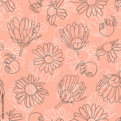 Seamless pattern with hand drawn flowers.