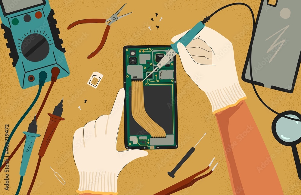 Break fix. Векторная графика ремонт. починить сломанного человека рисунок. broken and fixed phone. soldering iron cartoon 8 bit.
