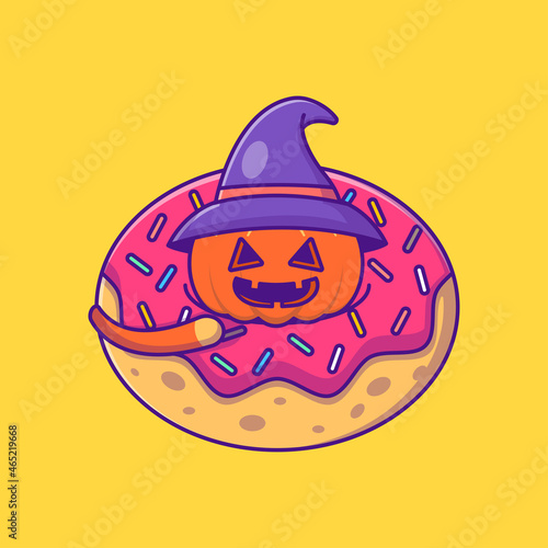 cute witch pumpkin in donuts happy halloween Cartoon Illustration