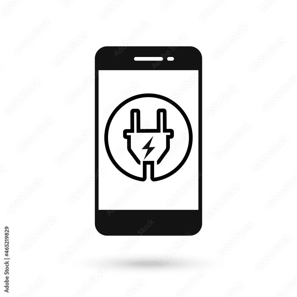 Mobile phone flat design icon with electric charging sign. Mobile phone flat design icon with electric charging sign.