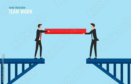 Team work concept, businessmen connecting the bridge with missing part vector illustration
