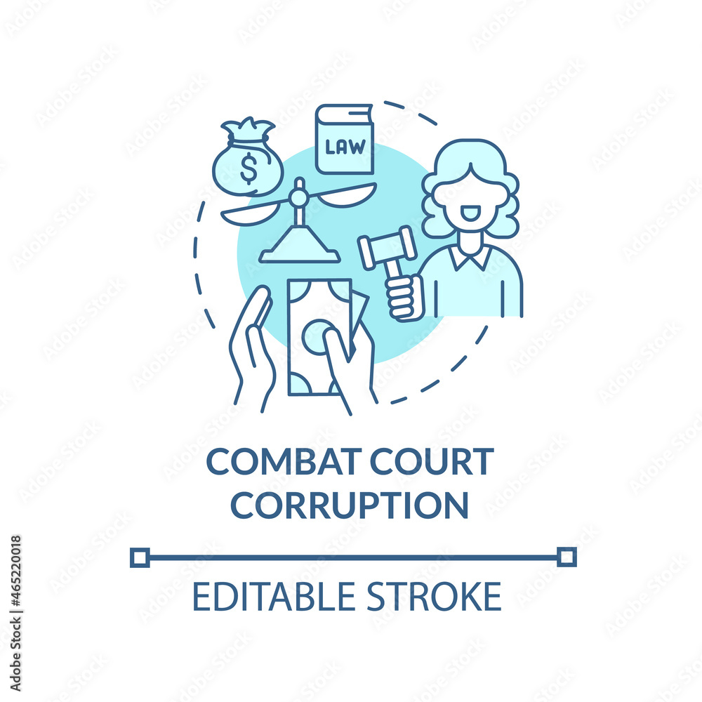 Fight court corruption concept icon. Corrupt judicial branch abstract idea thin line illustration. Bribery and political interference. Vector isolated outline color drawing. Editable stroke