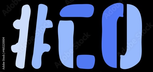 CO Hashtag. Isolate curves doodle letters. Blue colors. Hashtag #CO is abbreviation for the US American Colorado for social network, web resources, mobile apps.