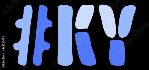 KY Hashtag. Isolate curves doodle letters. Blue colors. Hashtag #KY is abbreviation for the US American state Kentucky for social network, web resources, mobile apps.