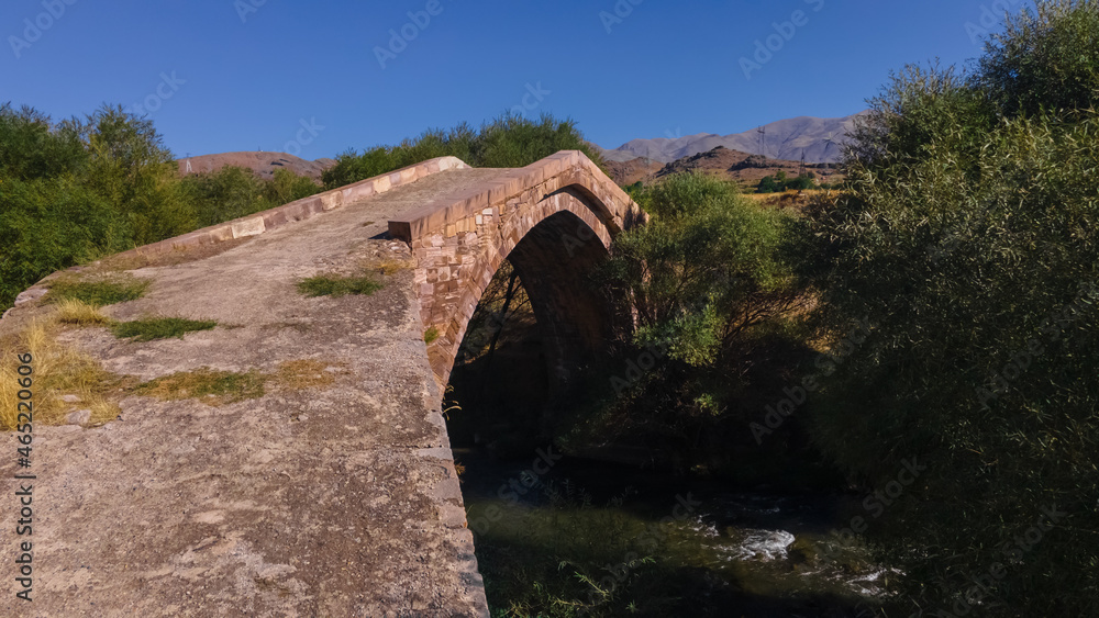 Old Bridge Dadal beside Agarakadzor in Armenia, Aerial View