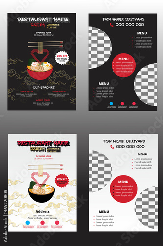 Two side food flyer design template for restaurant.Food flyer design for ramen & other Japanese cuisine