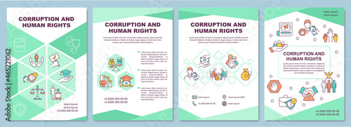 Corruption and human rights violation brochure template. Flyer, booklet, leaflet print, cover design with linear icons. Vector layouts for presentation, annual reports, advertisement pages