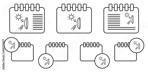 Sun rays on eyes vector icon in calender set illustration for ui and ux, website or mobile application