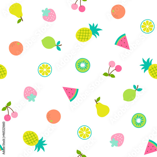 Cute hand drawn tropical fruits seamless pattern background.