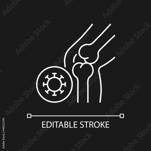 Reactive arthritis white linear icon for dark theme. Infectious joint disease. Bones inflammation. Thin line customizable illustration. Isolated vector contour symbol for night mode. Editable stroke