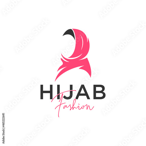 hijab muslim girl women head vector logo design template
