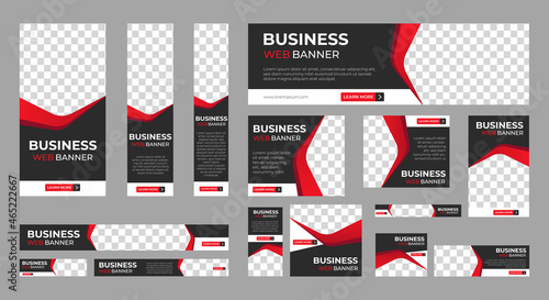Abstract banner design web template Set, Horizontal header web banner. Modern Gradient Red and Black cover header background for website design, Social Media Cover ads banner, flyer, invitation card