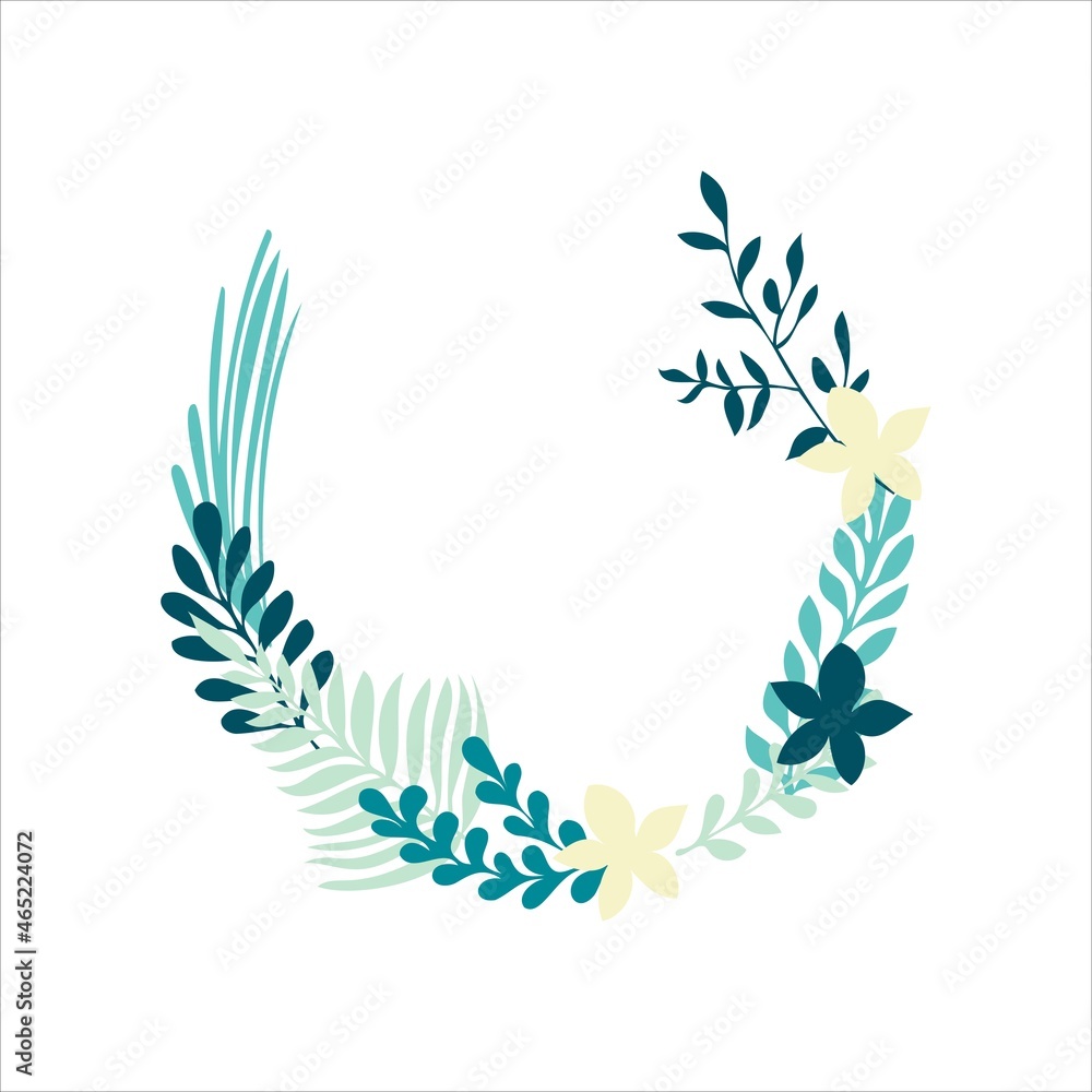 Hand drawn vector round frame. Floral wreath with leaves, berries, branches Decorative elements for design. Ink, vintage and rustic styles.